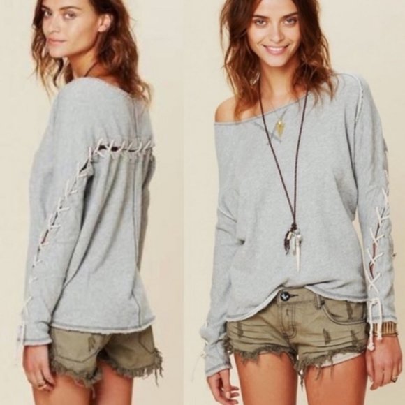 Free People Gray Rope Oversized Pullover Sweater - Picture 1 of 8